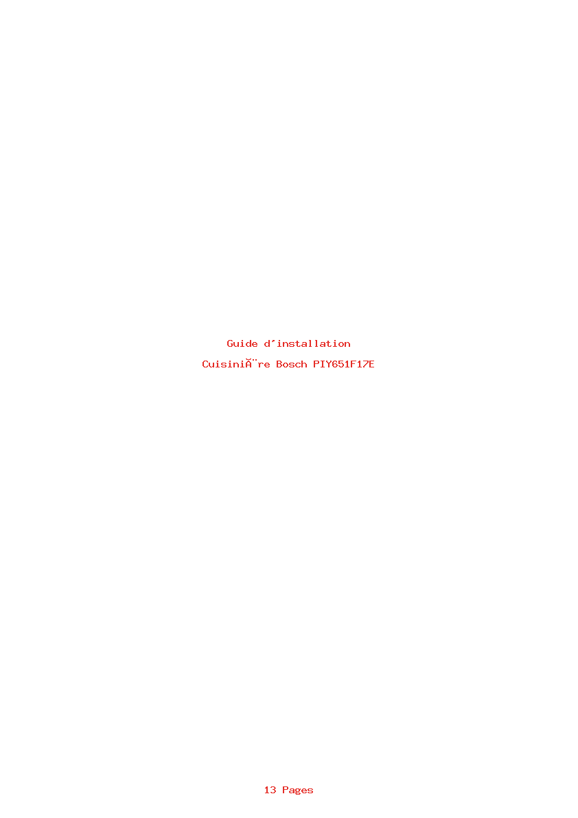 Page 1 de la notice Guide d'installation Bosch PIY651F17E