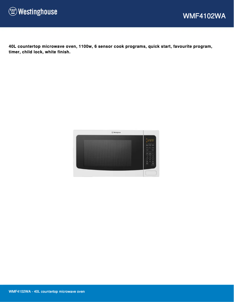 Página 1 del manual Ficha técnica Westinghouse WMF4102WA