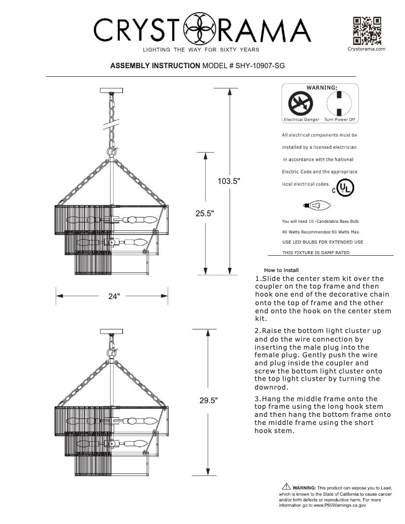 Page 1 de la notice Manuel utilisateur Crystorama Shyla SHY-10907-SG