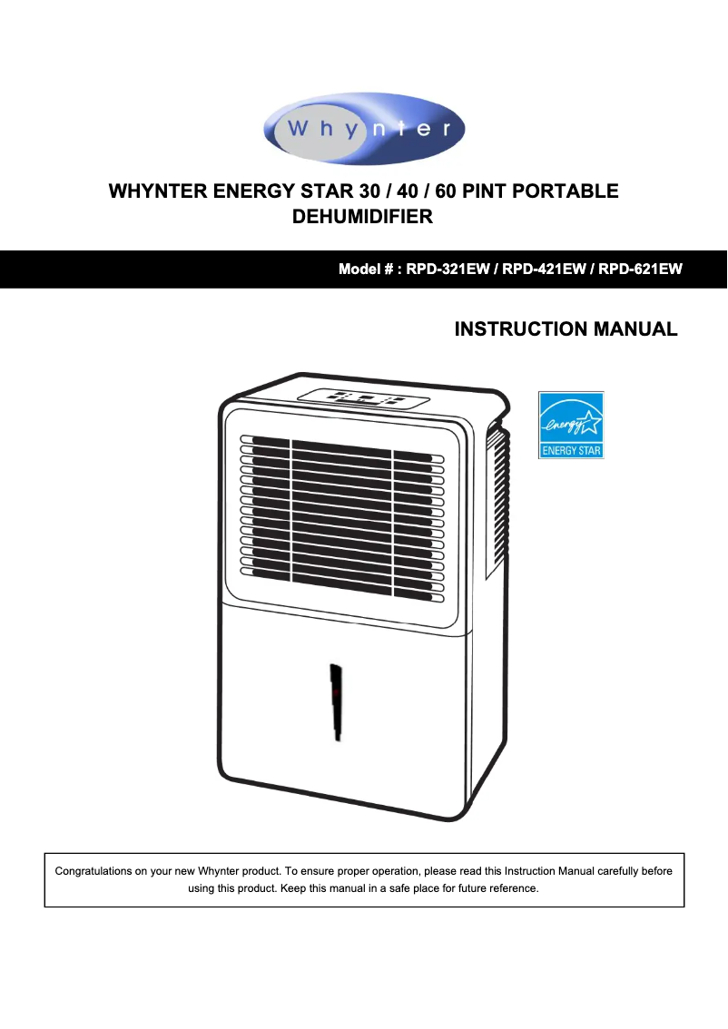 Page 1 de la notice Manuel utilisateur Whynter RPD-421EW