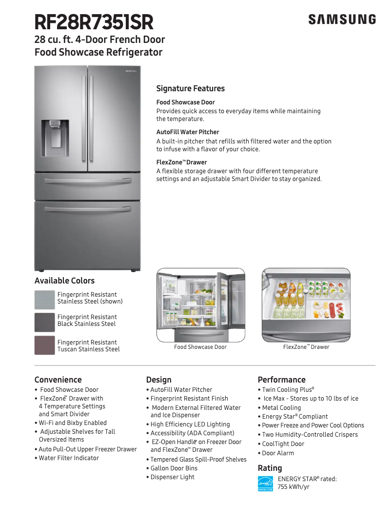 Página 1 del manual Ficha técnica Samsung RF28R7351SR