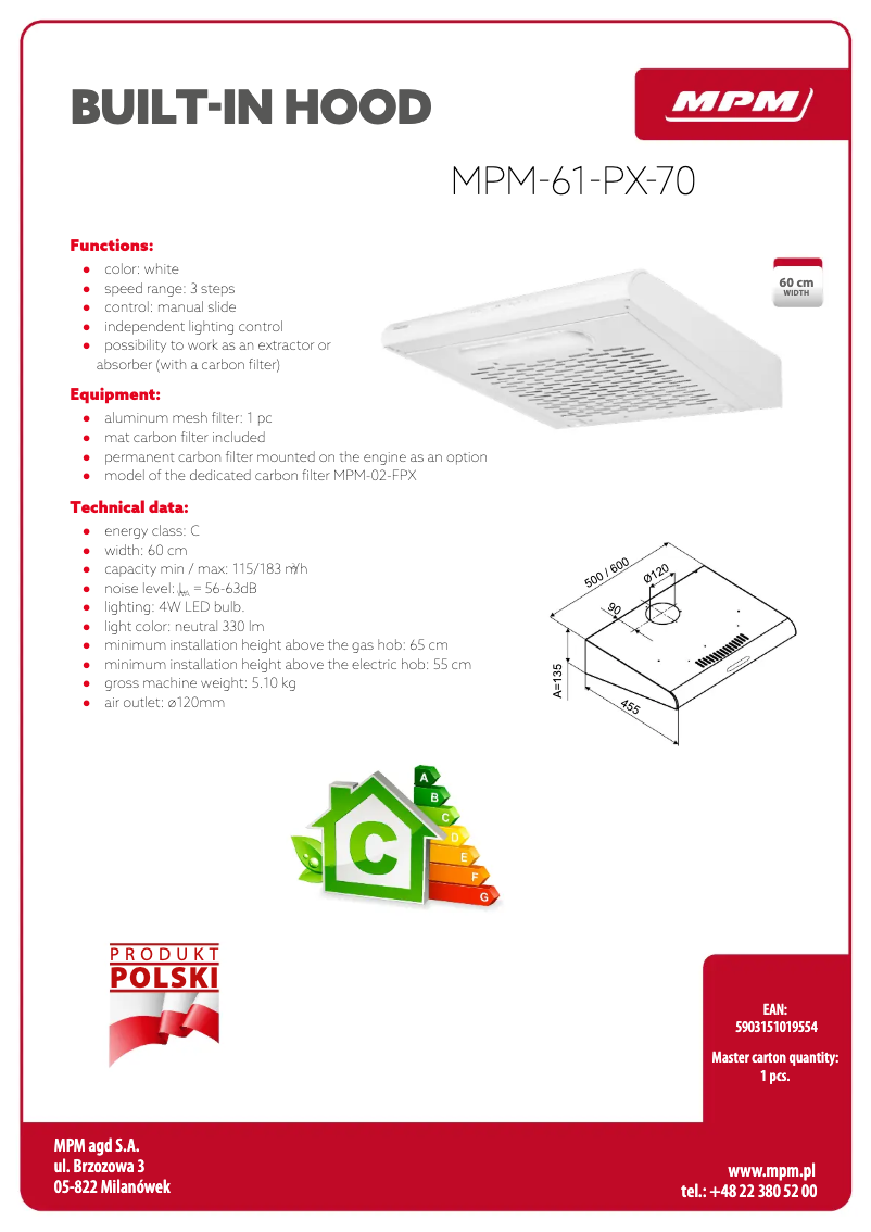 Page 1 de la notice Fiche technique MPM MPM-61-PX-70