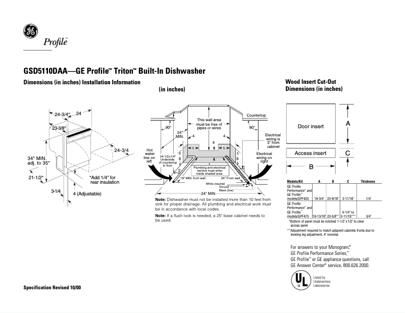 Page n°1 - Fiche technique GE GSD5110DAA