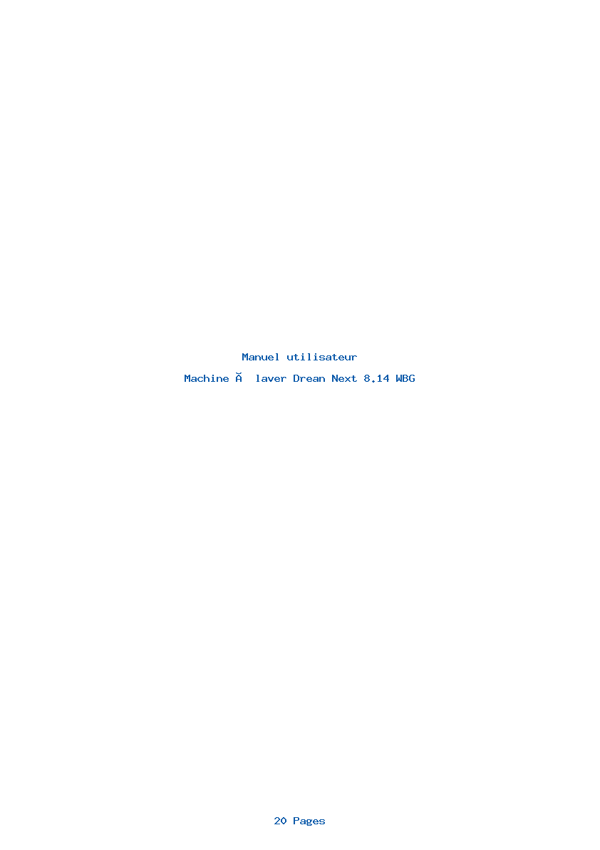 Page 1 de la notice Manuel utilisateur Drean Next 8.14 WBG