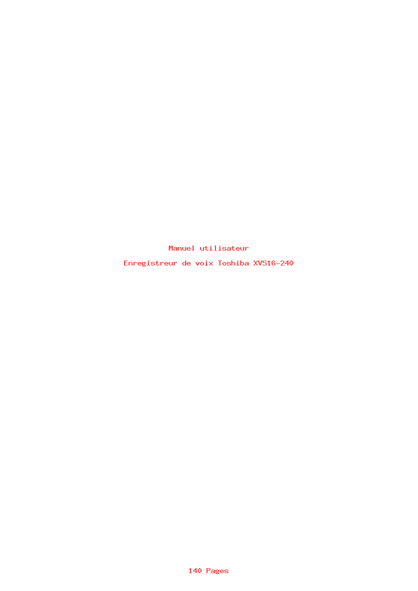 Page 1 de la notice Manuel utilisateur Toshiba XVS16-240