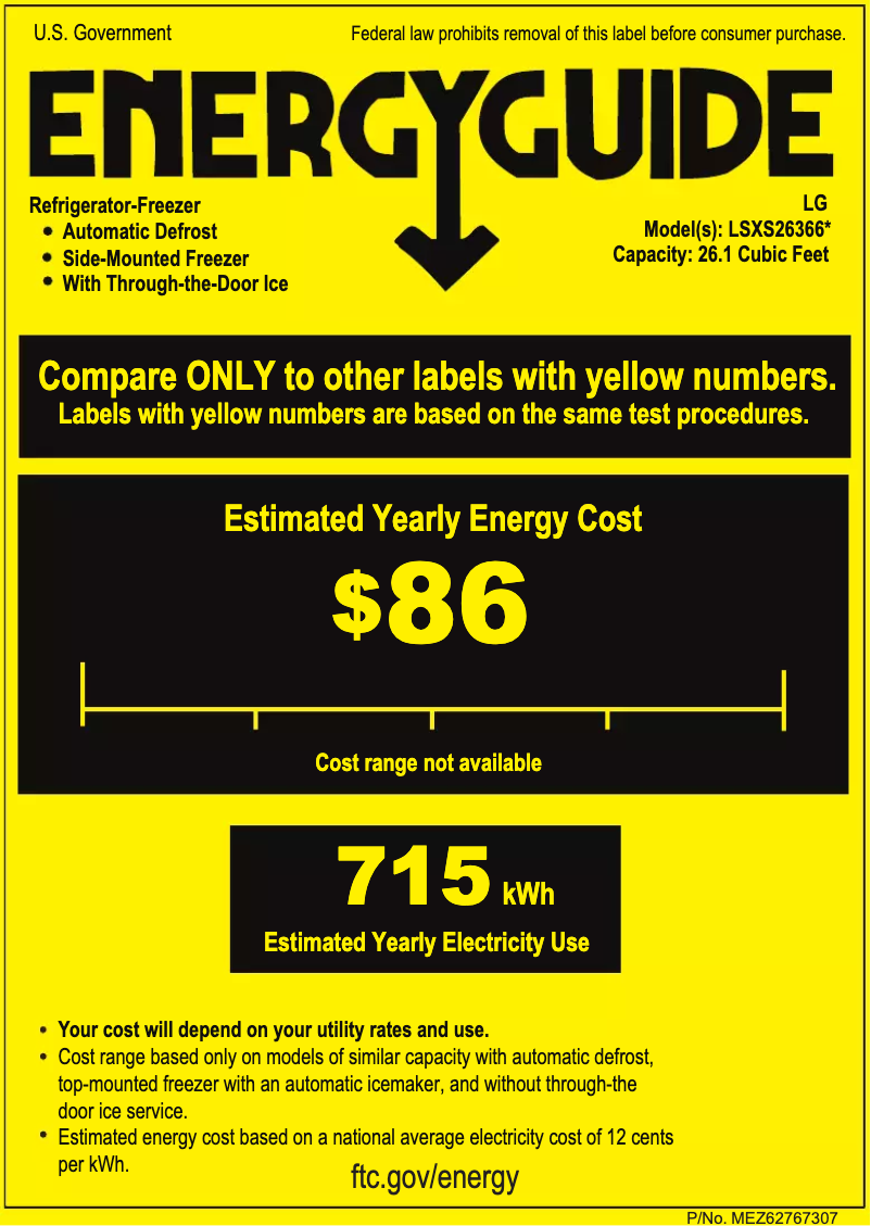 Page 1 de la notice Label énergétique LG LSXS26366S