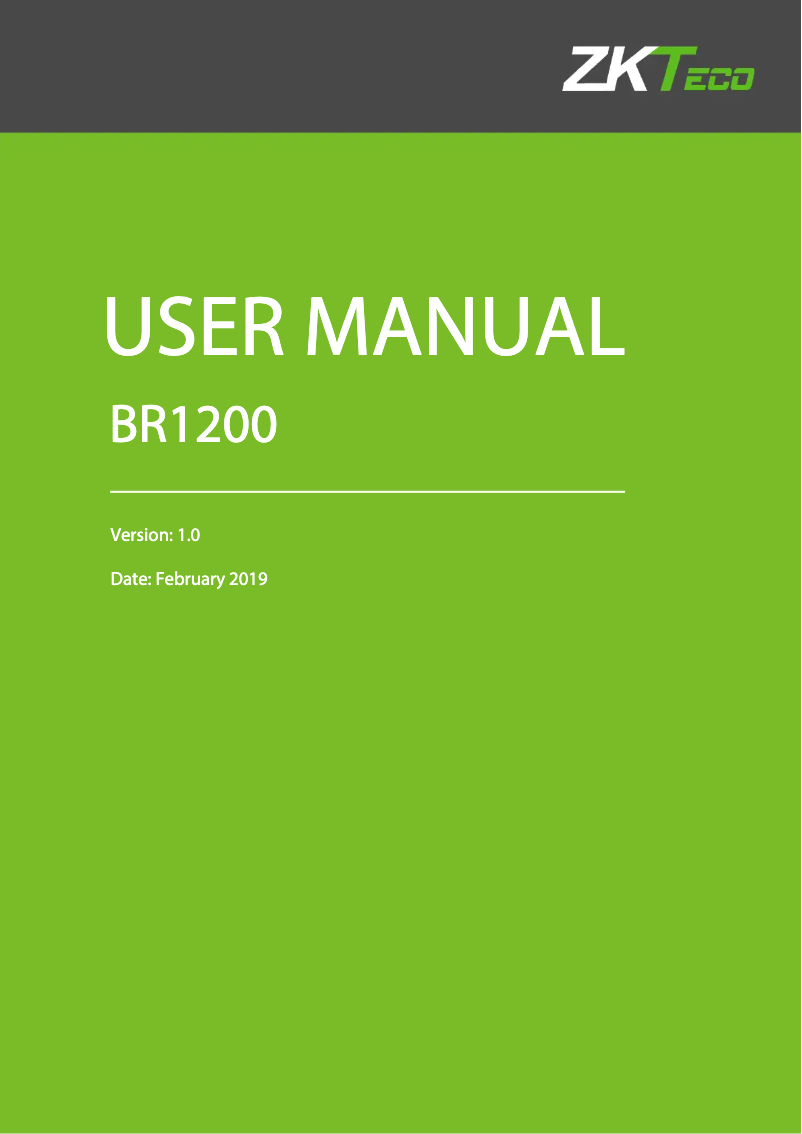 Page 1 de la notice Manuel utilisateur ZKTeco BR1200