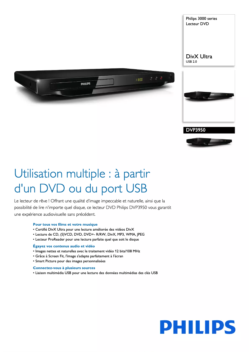 Página 1 del manual Ficha técnica Philips DVP3950