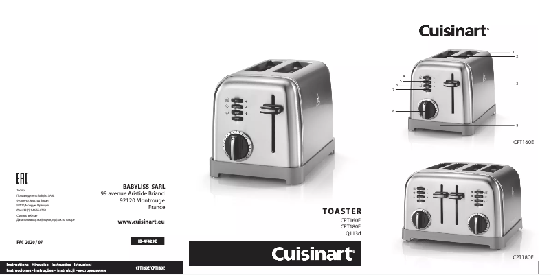 Page 1 de la notice Manuel utilisateur Cuisinart CPT160E