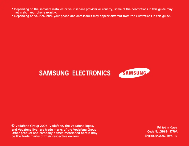 Page 1 de la notice Manuel utilisateur Samsung SGH-ZV60