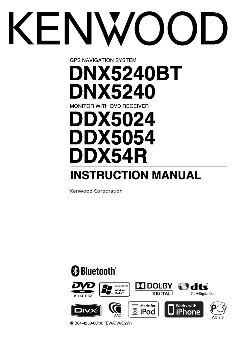 Page 1 of the manual User Manual Kenwood DNX5240BT