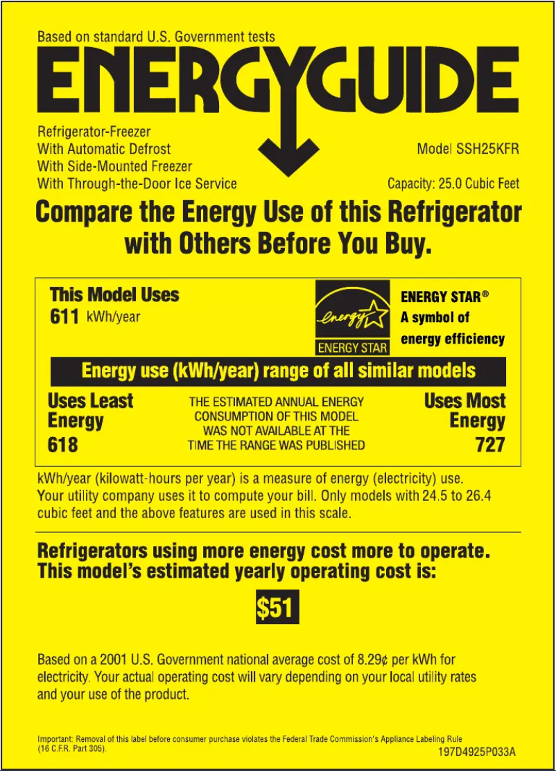 Página 1 del manual Etiqueta energética GE SSH25KFRWW