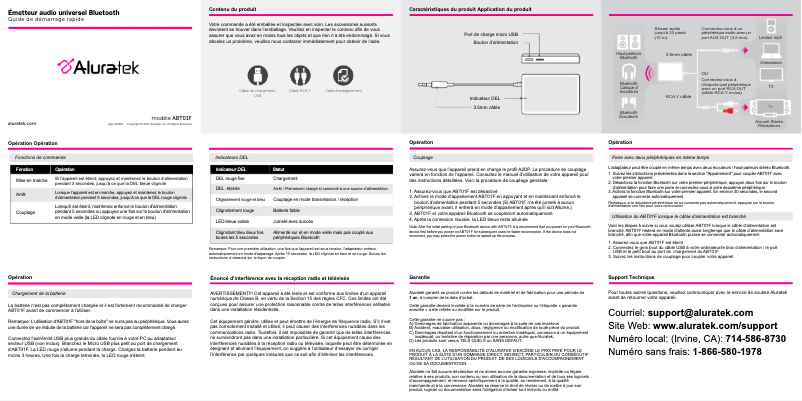 Page 1 de la notice Manuel utilisateur Aluratek ABT01F