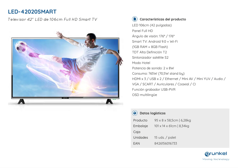 Page 1 de la notice Manuel utilisateur Grunkel LED-42020SMART