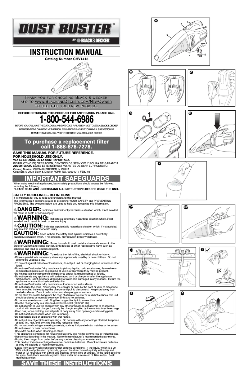 Page n°1 - Manuel utilisateur Black & Decker Dustbuster CHV1418