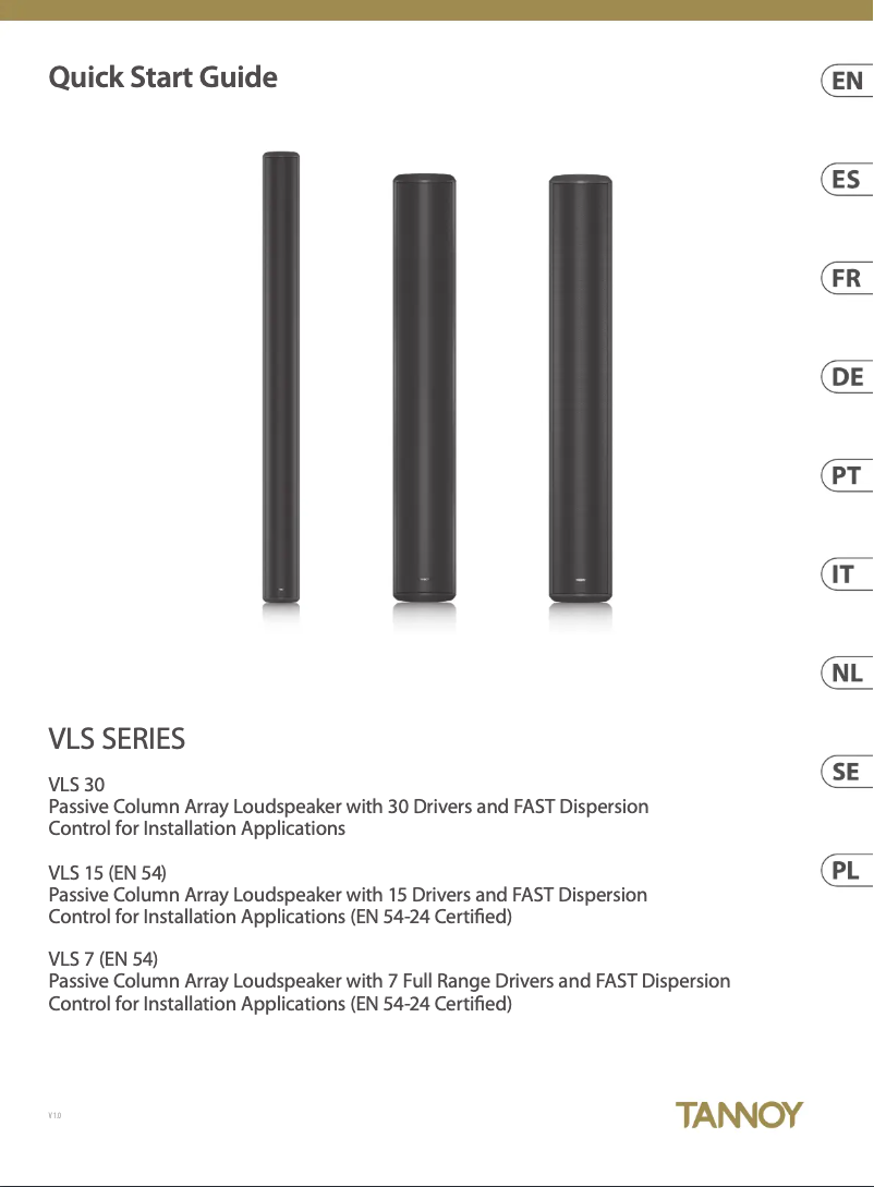 Page 1 de la notice Guide de démarrage rapide Tannoy VLS 15