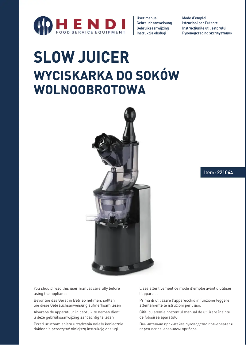 Page 1 de la notice Manuel utilisateur Hendi 221044