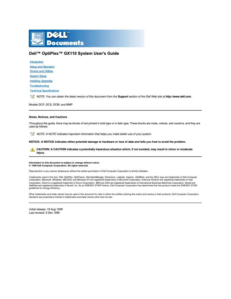 Page 1 de la notice Manuel utilisateur Dell OptiPlex GX110