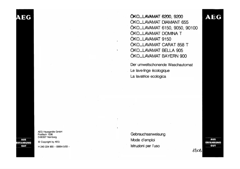 Page 1 de la notice Manuel utilisateur AEG OKO Lavamat Bayern 900