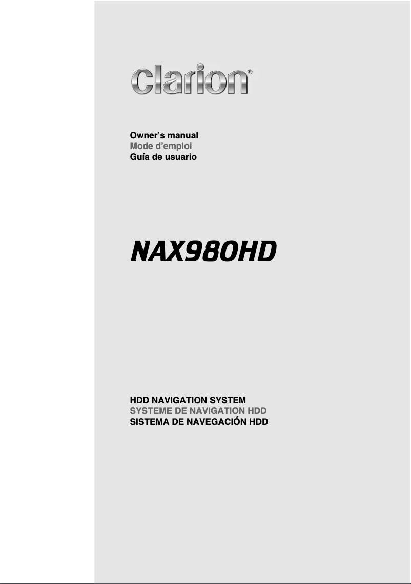 Page 1 of the manual User Manual Clarion NAX980HD