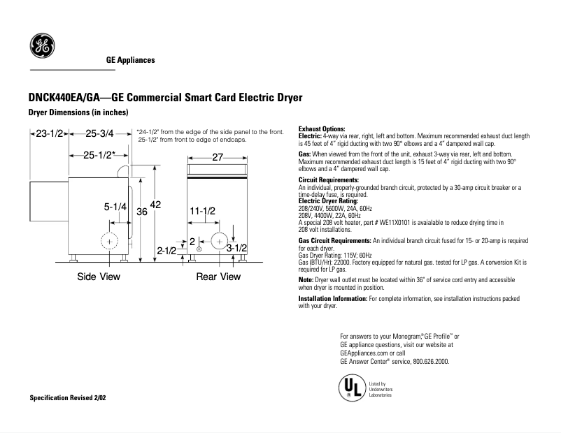 Página 1 del manual Manual de usuario GE DNCK440EAWC