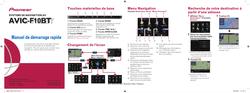 Page 1 de la notice Guide de démarrage rapide Pioneer AVIC-F10BT