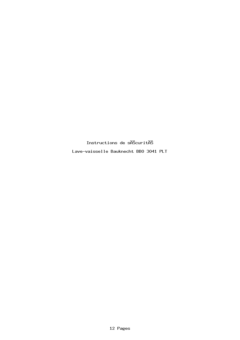 Page 1 de la notice Instructions de sécurité Bauknecht BBO 3O41 PLT