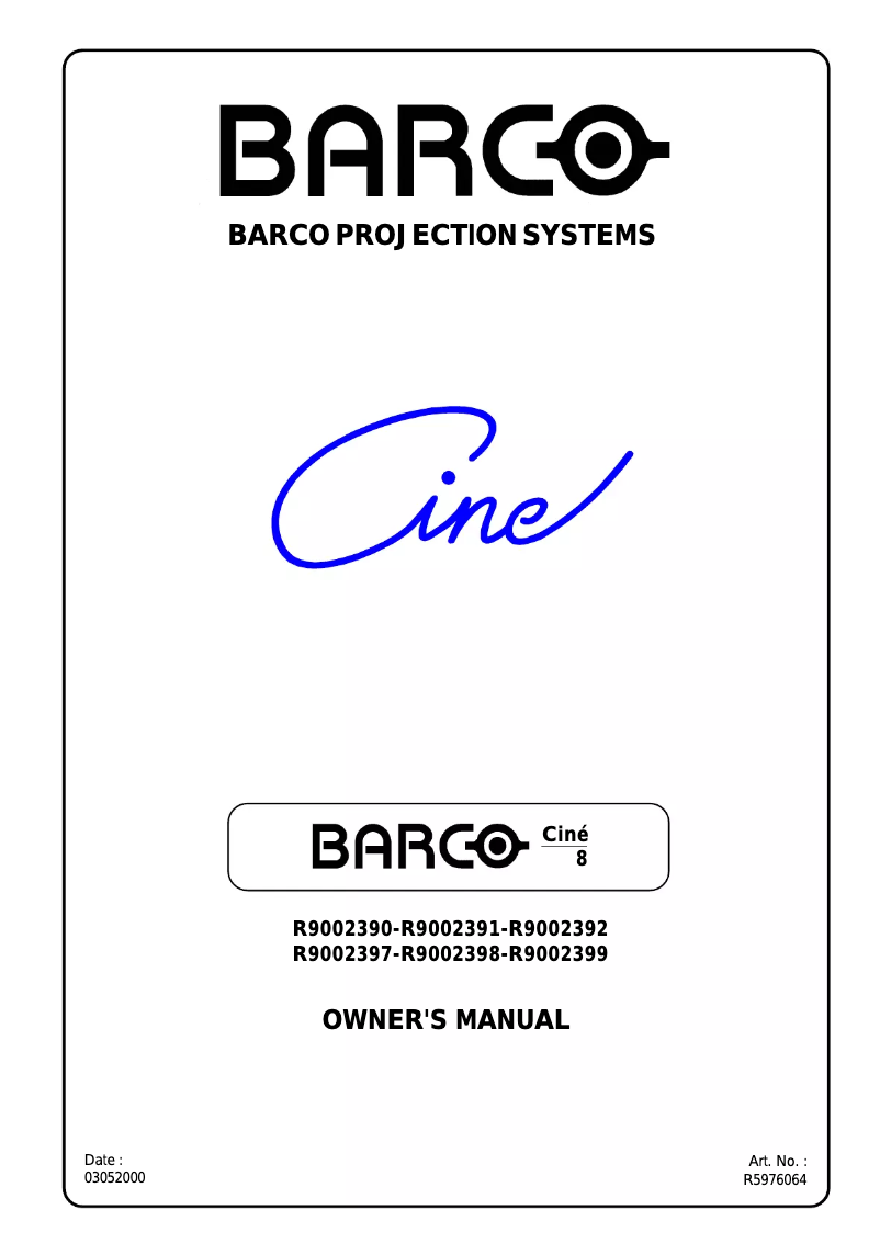 Page 1 de la notice Manuel utilisateur Barco Cine 8