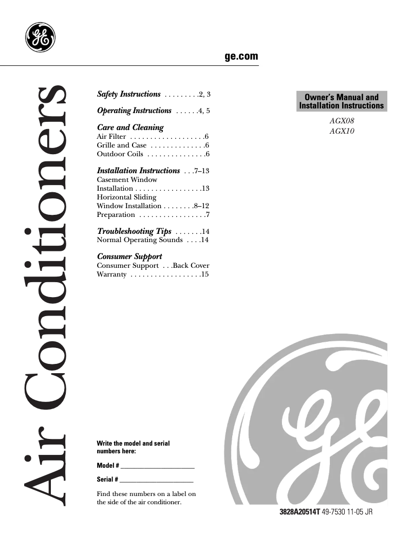 Página 1 del manual Manual de uso y mantenimiento GE AGX10AC