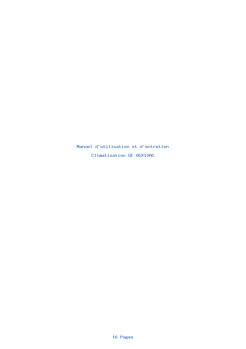 Page 1 de la notice Manuel d'utilisation et d'entretien GE AGX10AC