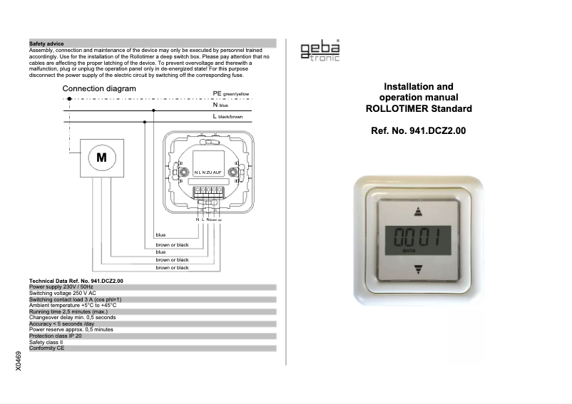 Page 1 de la notice Manuel utilisateur Geba Tronic ROLLOTIMER Standard