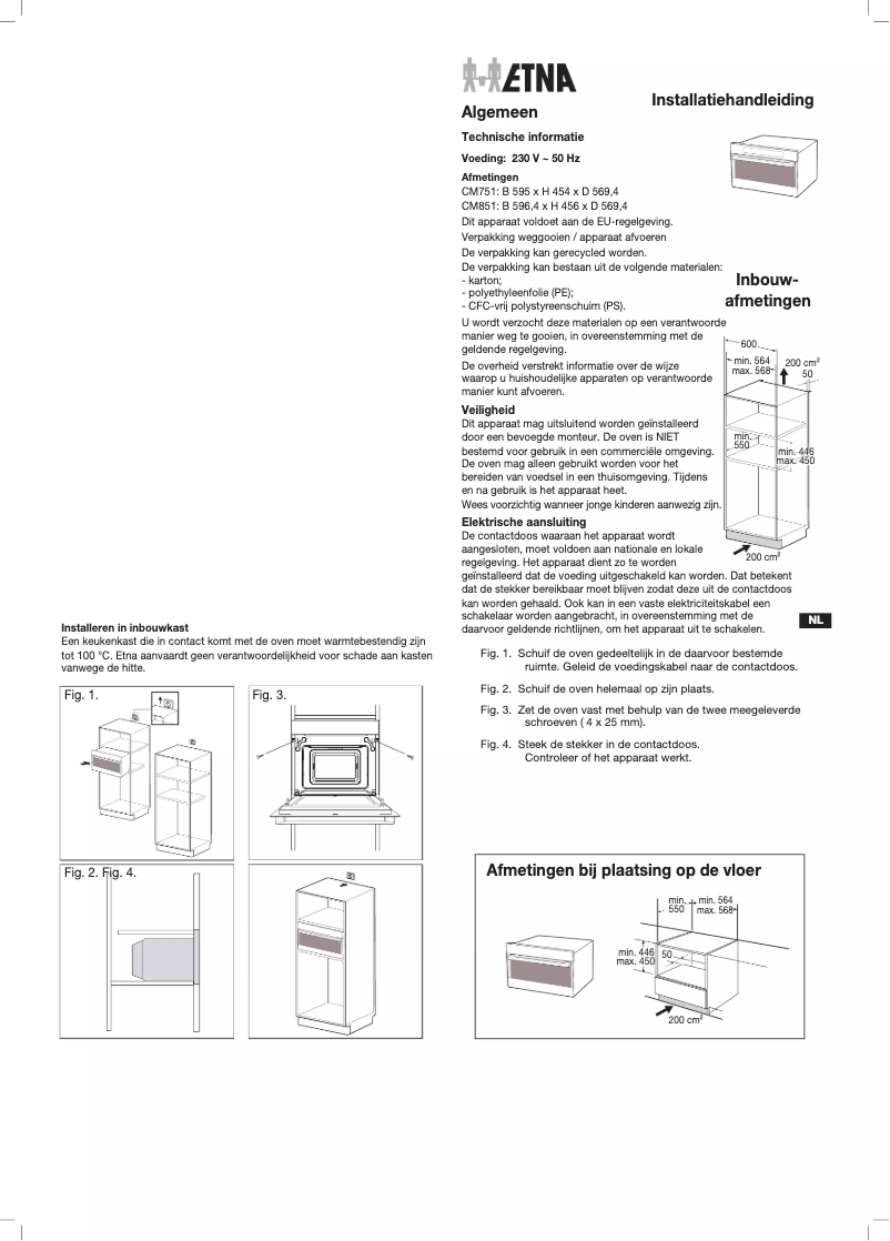 Page 1 de la notice Guide d'installation Etna CM751ZT