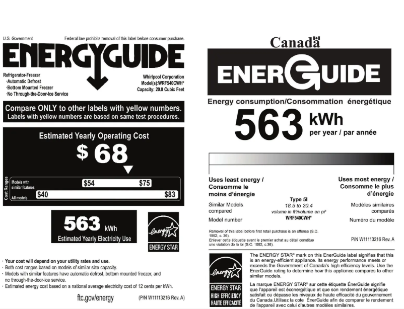 Page 1 of the manual Energy Label Whirlpool WRF540CWHB