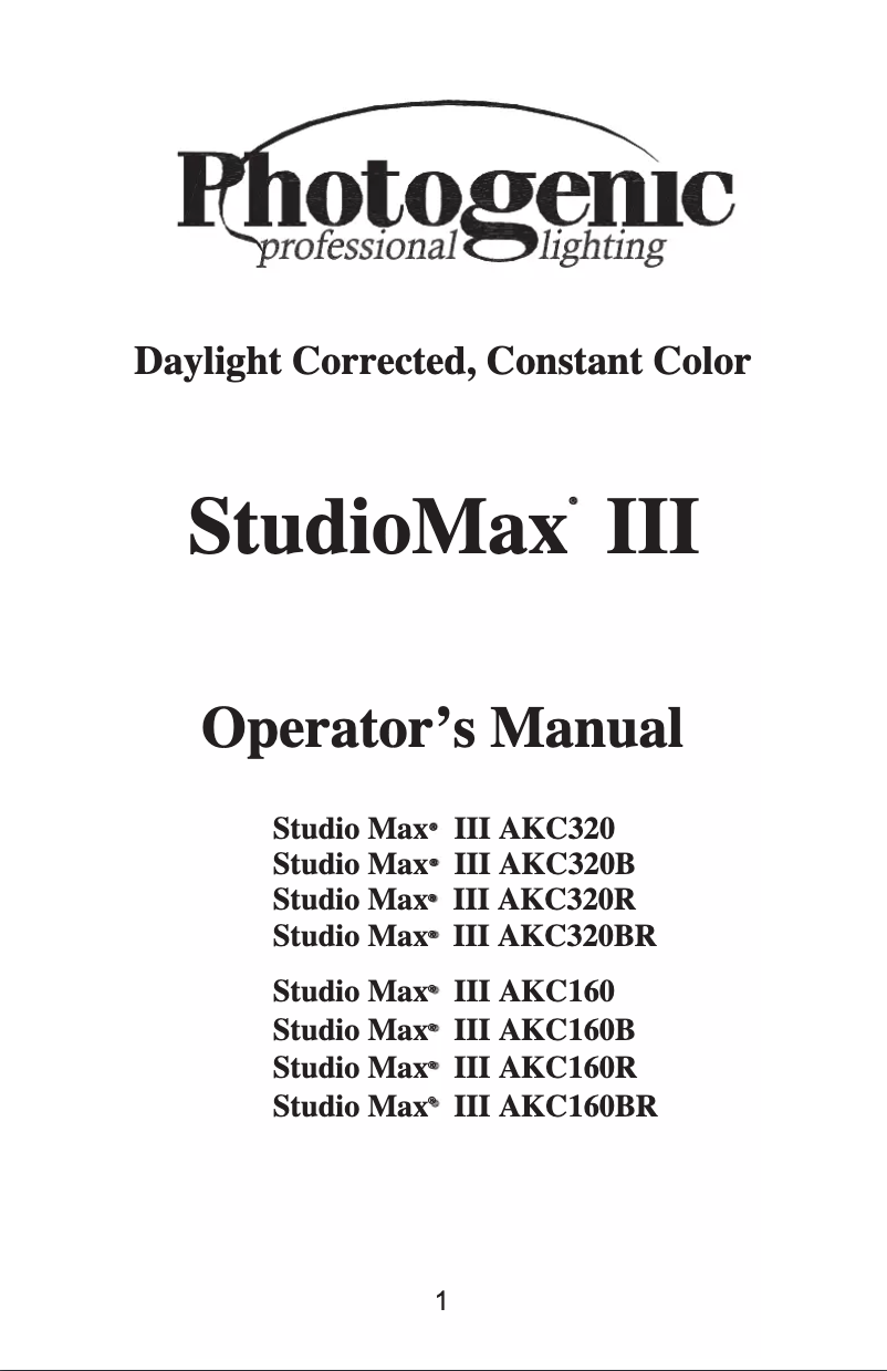 Page 1 de la notice Manuel utilisateur Photogenic StudioMax III AKC320