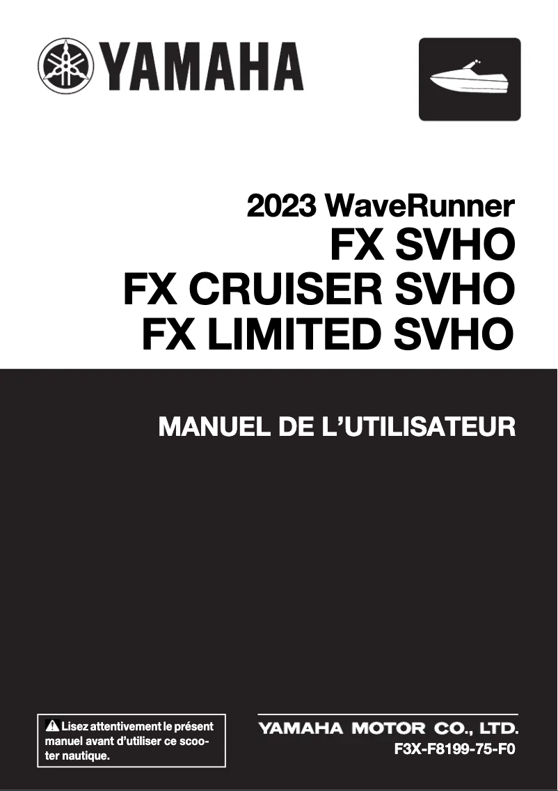 Page 1 de la notice Manuel utilisateur Yamaha WaveRunner FX Cruiser SVHO (2023)