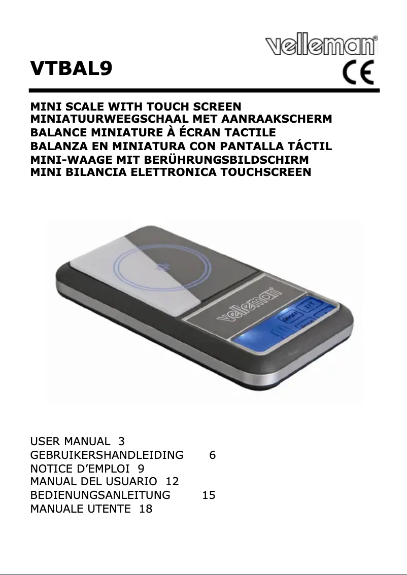 Page 1 de la notice Manuel utilisateur Velleman VTBAL9