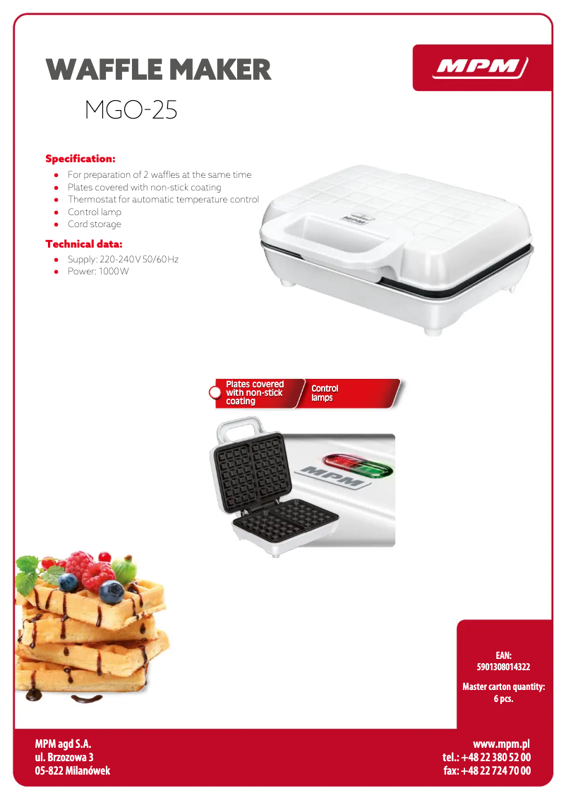 Page 1 de la notice Fiche technique MPM MGO-25