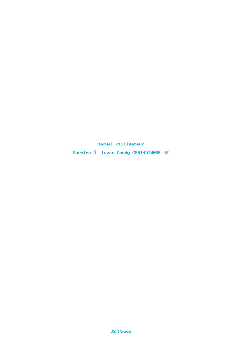 Page 1 de la notice Manuel utilisateur Candy CSS149TWMBE-47