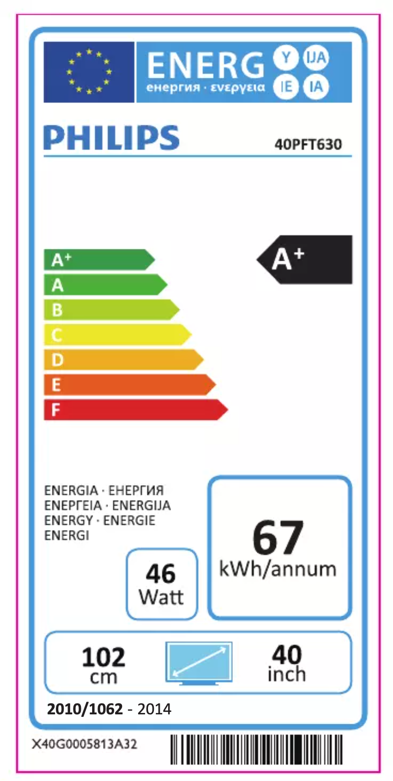 Page n°1 - Label énergétique Philips 40PFT630