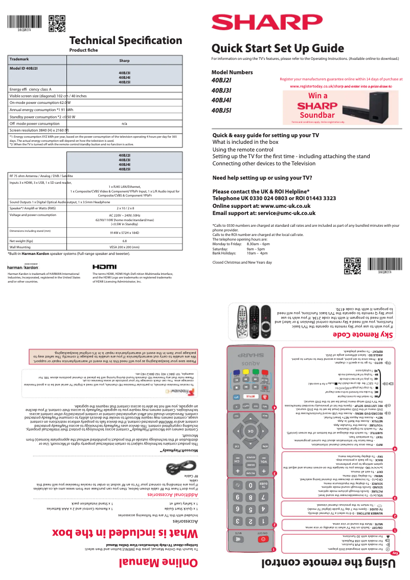 Page 1 de la notice Guide de démarrage rapide Sharp 40BJ3I