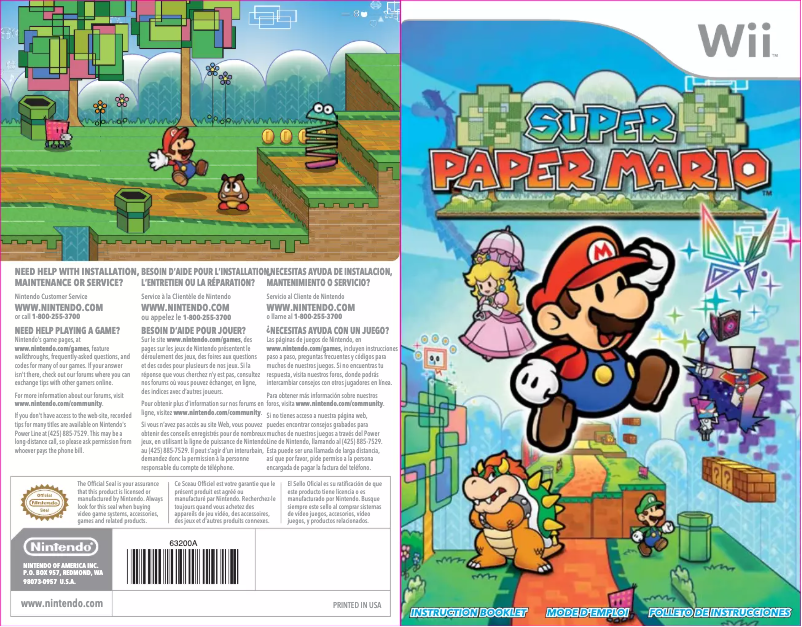 Image de la première page du manuel de l'appareil Super Paper Mario (Wii)