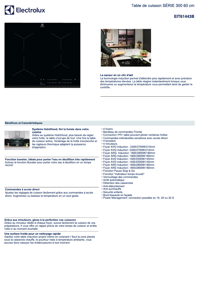 Page 1 de la notice Fiche technique Electrolux EIT61443B
