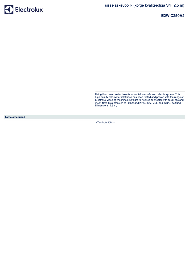 Page 1 de la notice Manuel utilisateur Electrolux E2WIC250A2