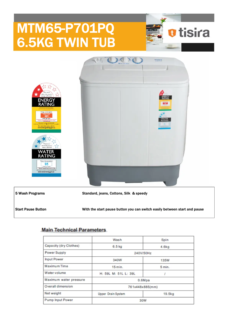 Page 1 of the manual Technical Sheet Tisira MTM65-P701PQ