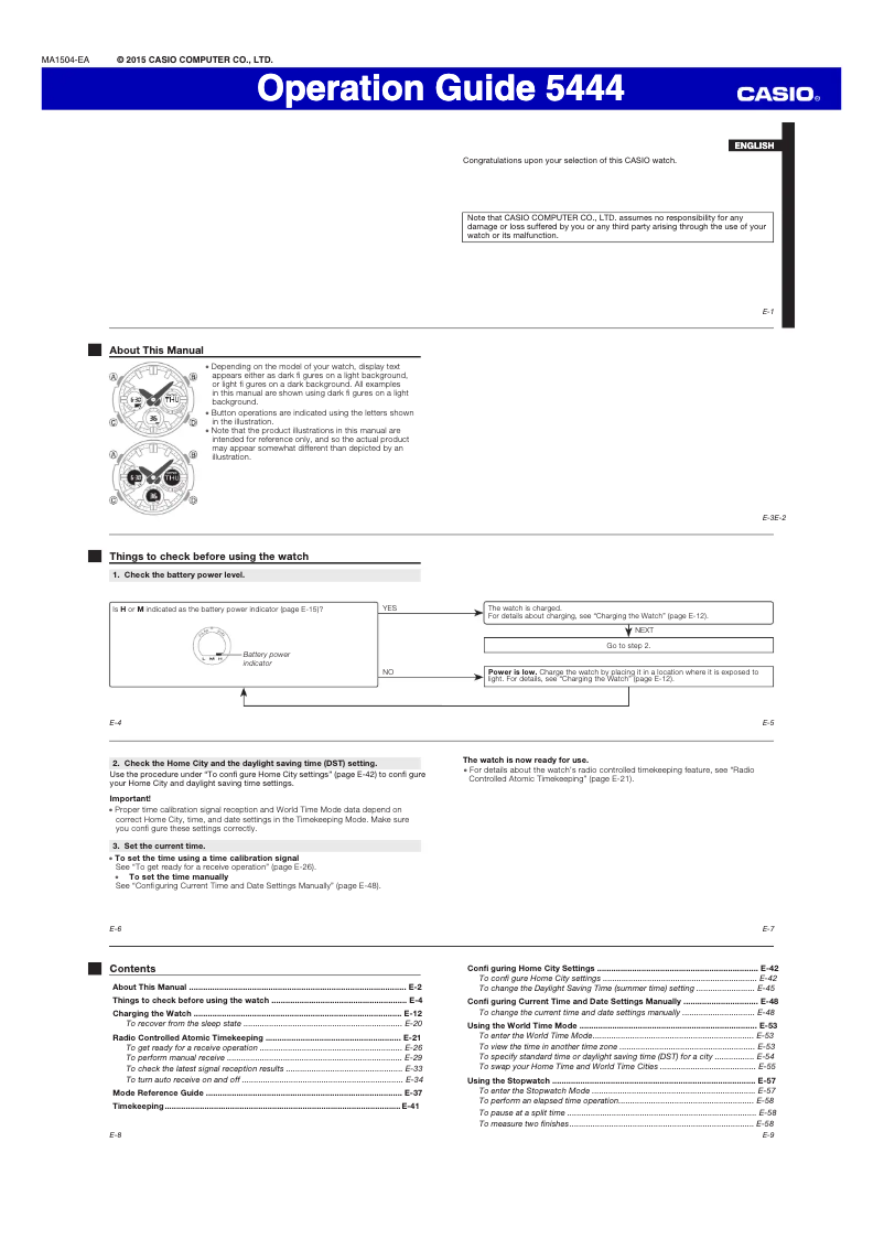 Page 1 de la notice Manuel utilisateur Casio 5444