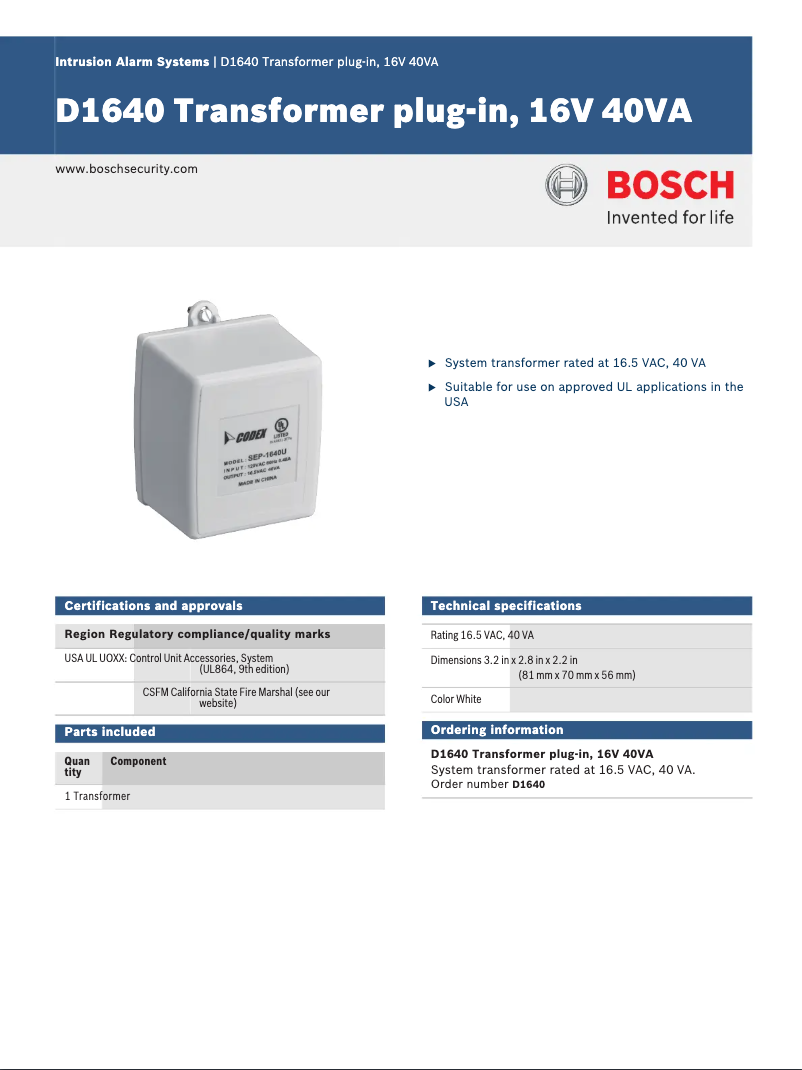 Page 1 of the manual User Manual Bosch D1640