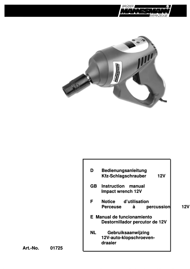 Page 1 de la notice Manuel utilisateur Brüder Mannesmann 853338