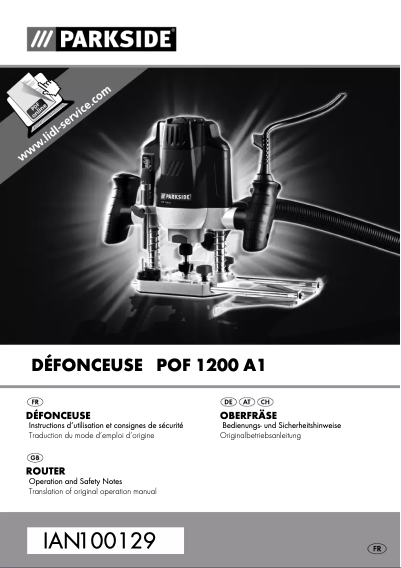 Page 1 de la notice Manuel utilisateur Parkside POF 1200 A1