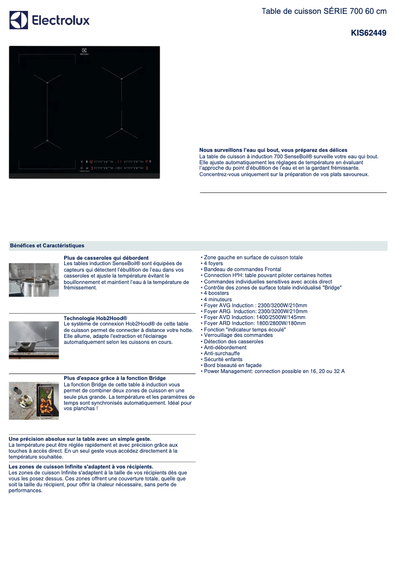 Page 1 de la notice Fiche technique Electrolux KIS62449