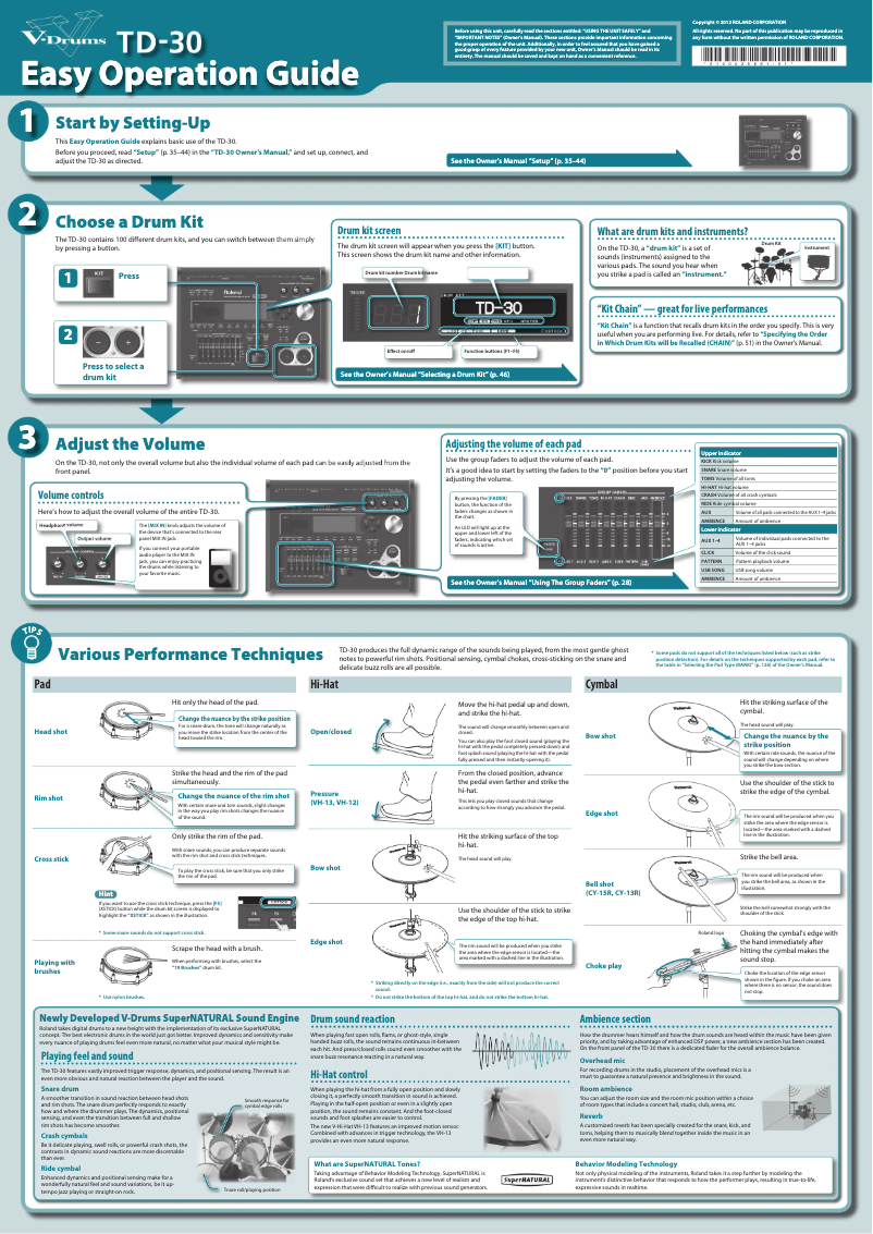 Page 1 de la notice Guide de démarrage rapide Roland TD-30KV